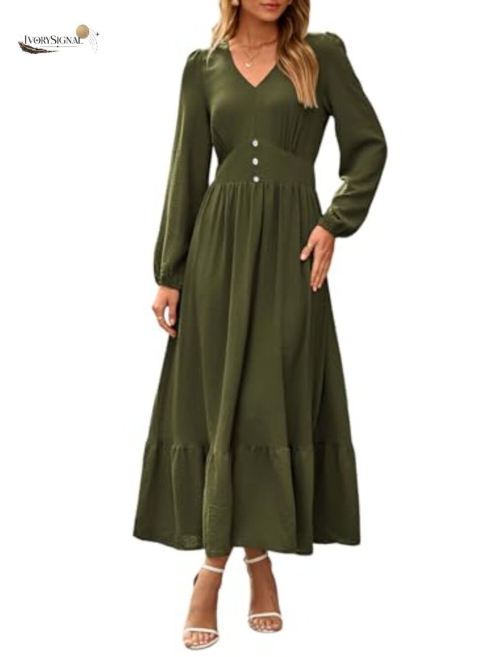 Dokotoo Womens Maxi Dress Long Sleeve V Neck Flowy Tiered A-Line Casual
